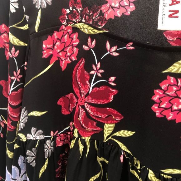 Dolan Dark Moody Floral Square Neck 3/4 Sleeve Top Blouse size Small Petite - Picture 5 of 14